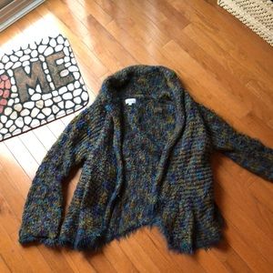 Peacock colored cardigan